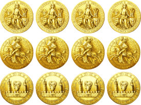 Goldstücke, Goldmünzen oder Taler auf Papier drucken
