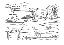 Antilopen und Löwen in der Savanne